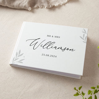 Printed Leaves Personalised Surname Wedding Guest Book