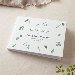 Watercolour Leaves Scattered Personalised Wedding Guest Book