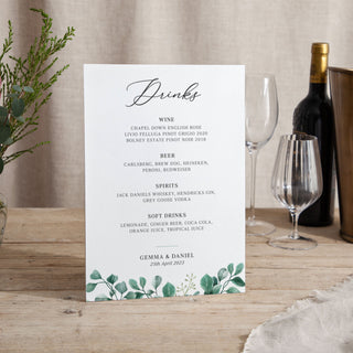 Blue Eucalyptus - Small Wedding Signs - Menus - Printed