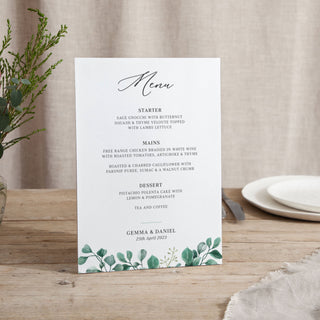 Blue Eucalyptus - Small Wedding Signs - Menus - Printed