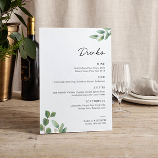 Green Eucalyptus - Small Wedding Signs - Menus - Printed