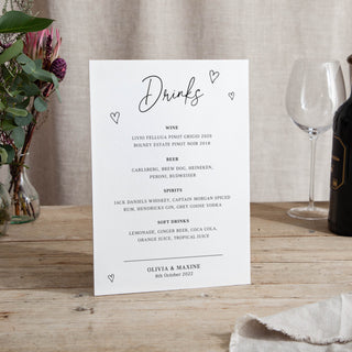 Scattered Hearts - Small Wedding Signs - Menus - Printed