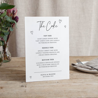 Scattered Hearts - Small Wedding Signs - Menus - Printed