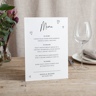 Scattered Hearts - Small Wedding Signs - Menus - Printed