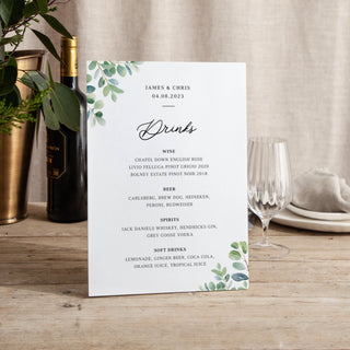 Watercolour Eucalyptus - Small Wedding Signs - Menus - Printed