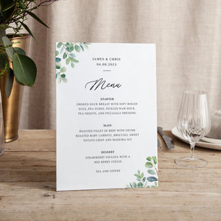 Watercolour Eucalyptus - Small Wedding Signs - Menus - Printed