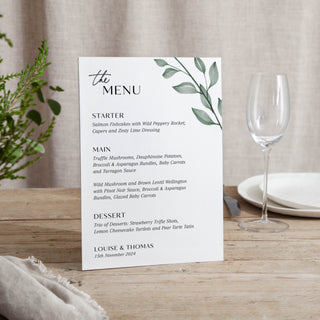 Watercolour Leaves - Small Wedding Signs - Menus - Printed