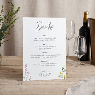 Wildflowers - Small Wedding Signs - Menus - Printed