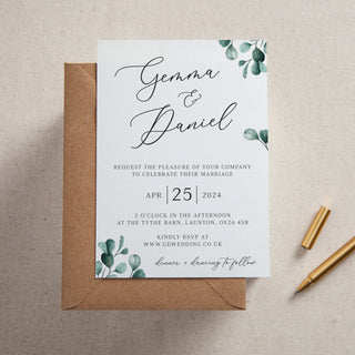 Blue Eucalyptus Printed Wedding Invitation