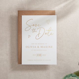 Scattered Hearts Portrait Foiled Save the Date Card