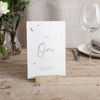 Moon & Stars Foiled Script Table Number Cards