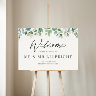 Watercolour Eucalyptus Personalised Wedding Welcome Sign