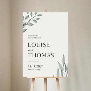 Watercolour Leaves Personalised Wedding Welcome Sign