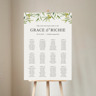 Olive Wedding Seating Plan Sign