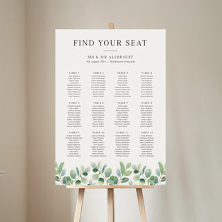 Watercolour Eucalyptus Wedding Seating Plan Sign