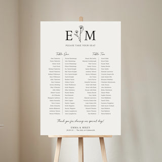 Floral Line Drawing Wedding Banquet Table Plan Sign