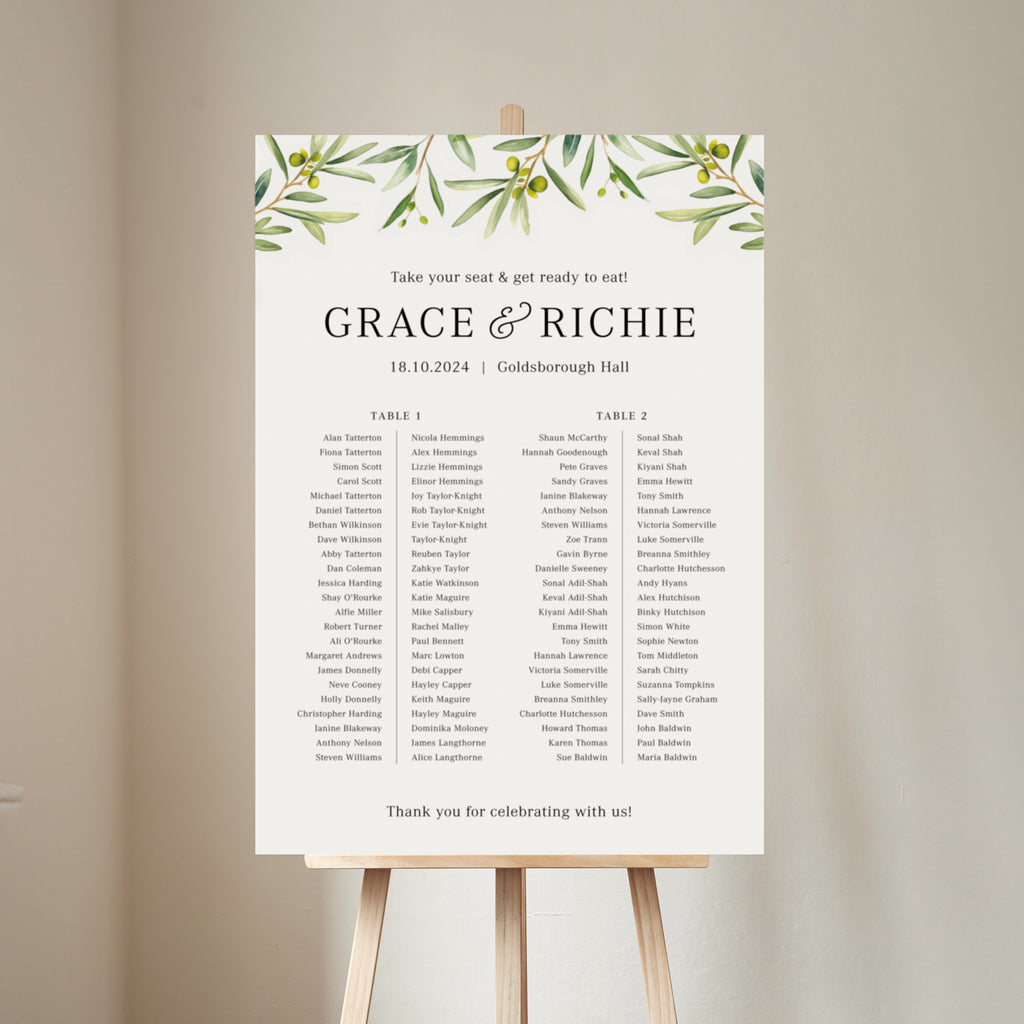Round Table Plan Sign Olive Wedding Banquet Table Plan Sign – No Ordinary Weddings