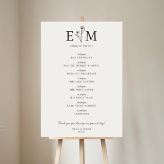 Floral Line Drawing Order of the Day Wedding Sign