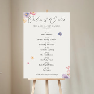 Pressed Floral Order of the Day Wedding Sign