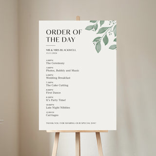 Watercolour Leaves Order of the Day Wedding Sign