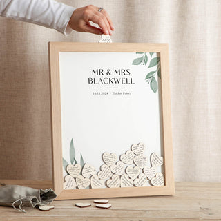 Watercolour Leaves Drop Top Frame Wedding Guest Book