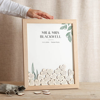 Watercolour Leaves Drop Top Frame Wedding Guest Book