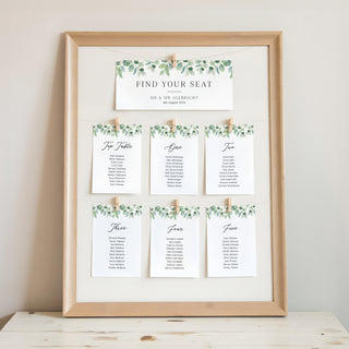 Watercolour Eucalyptus Wedding Table Plan Cards