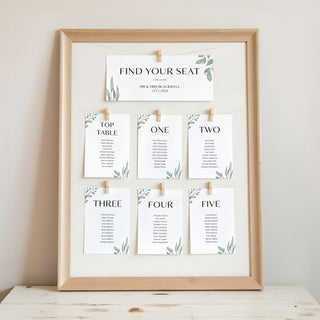 Watercolour Leaves Wedding Table Plan Cards