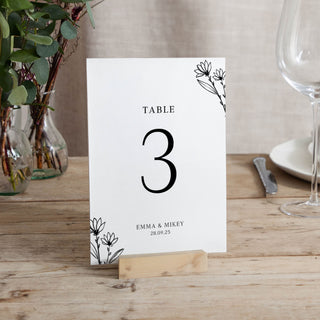 Floral Line Drawing Wedding Table Number Cards