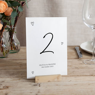 Scattered Hearts Wedding Table Number Cards