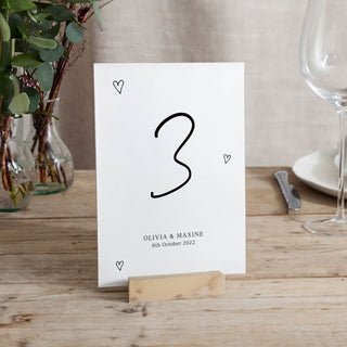 Scattered Hearts Wedding Table Number Cards