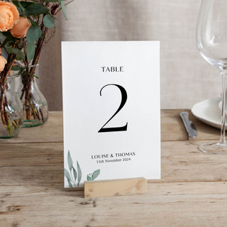 Watercolour Leaves Wedding Table Number Cards