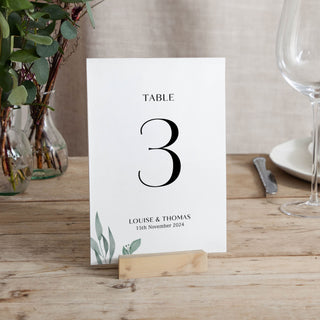 Watercolour Leaves Wedding Table Number Cards
