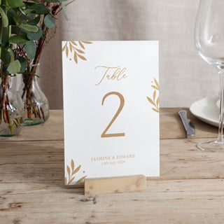 Foiled Leaves Wedding Table Number Cards