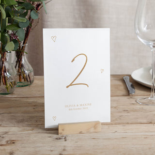 Scattered Hearts Foiled Wedding Table Number Cards