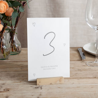 Scattered Hearts Foiled Wedding Table Number Cards