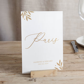 Foiled Leaves Wedding Table Name Cards