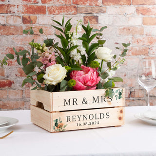 Blue Eucalyptus Wedding Table Centrepiece Crate