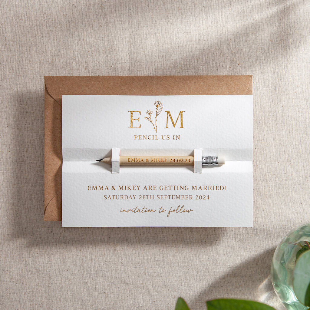 Floral Line Drawing Foiled 'Pencil Us In' Save the Date – No Ordinary ...