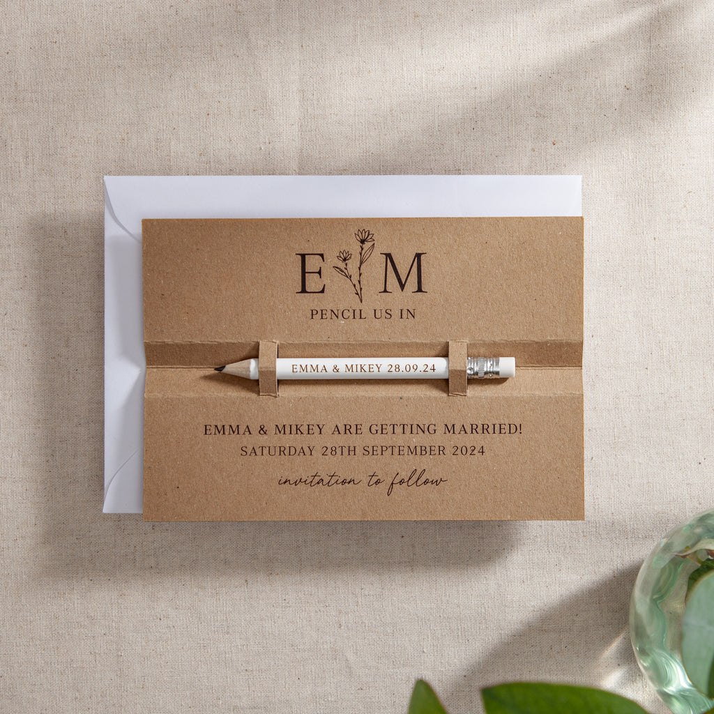 Floral Line Drawing 'Pencil Us In' Save the Date – No Ordinary Weddings