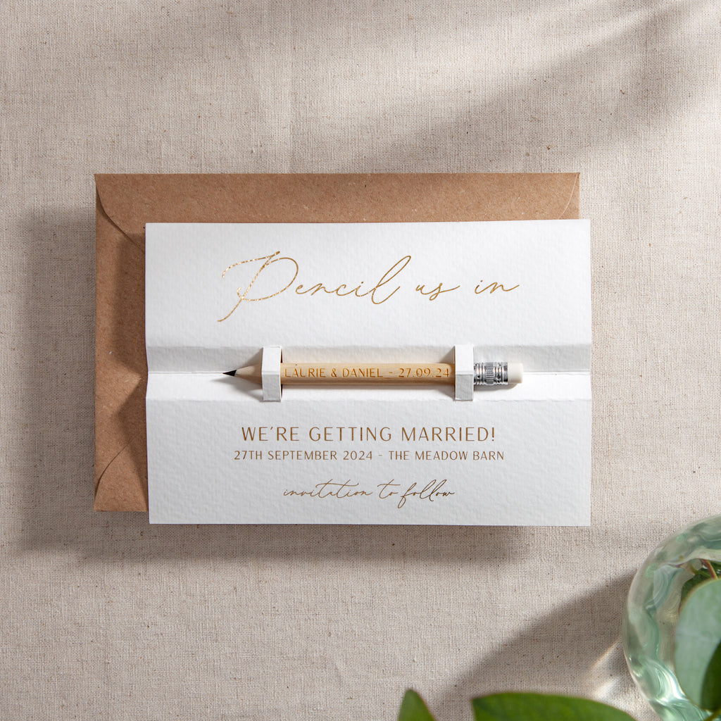 Modern Elegance Foiled 'Pencil Us In' Save the Date – No Ordinary Weddings