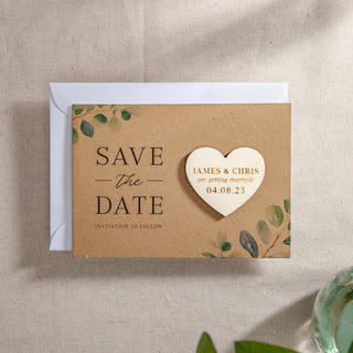 Watercolour Eucalyptus Save the Date with Heart Magnet