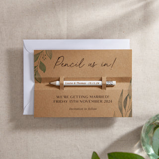 Watercolour Leaves 'Pencil Us In' Save the Date